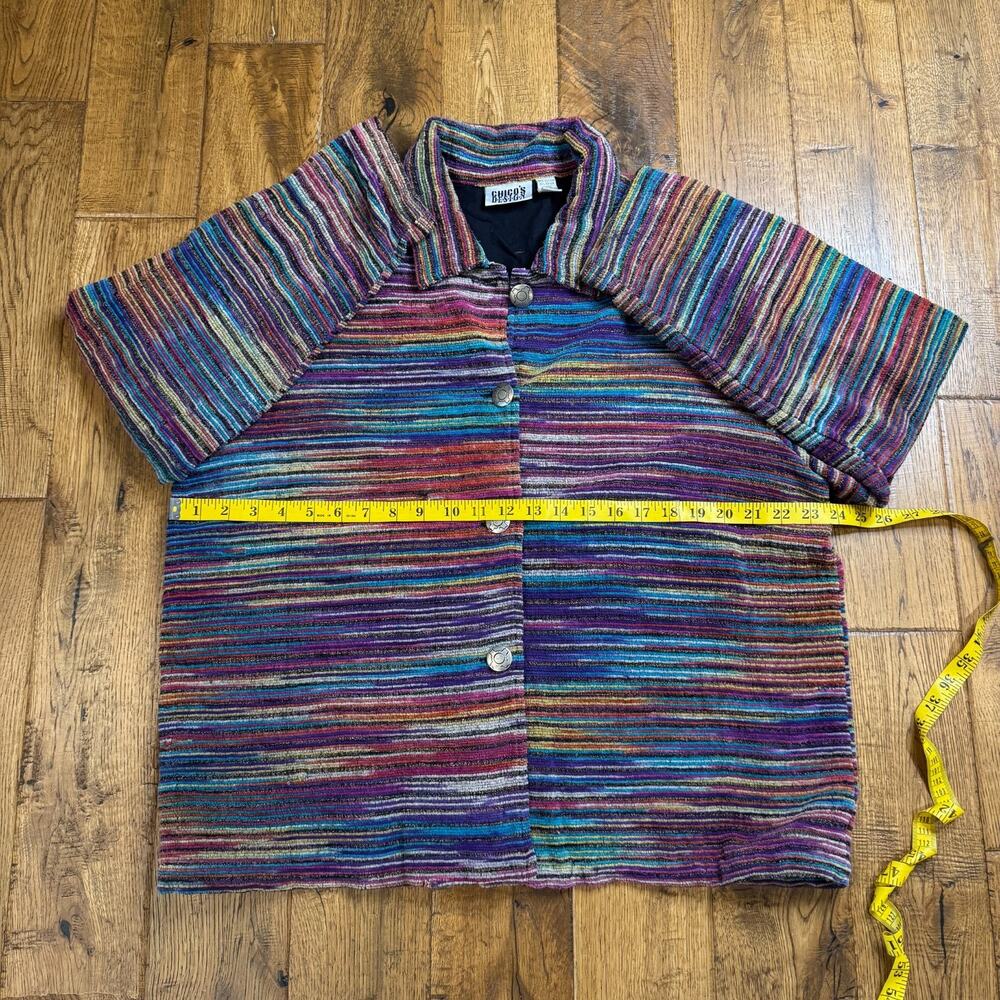 Chico's Design Colorful Striped Button Up Blazer Cotton Rayon Chicos Sz 3/ XL - Picture 5 of 6